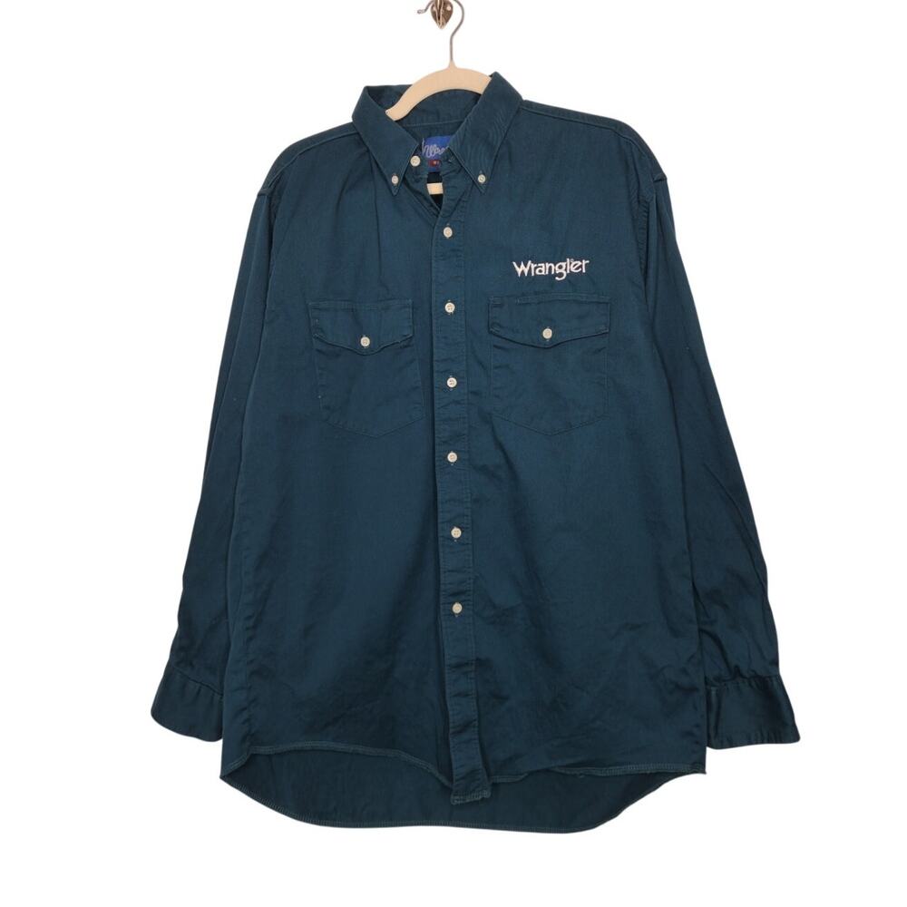 Vintage Wrangler Embroidered Spellout Button Western Shirt Large Country Top